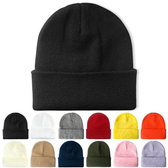 Accessories - Unisex Knit Cuffed Beanie Winter Skull Cap Minimal Chic Retro Style